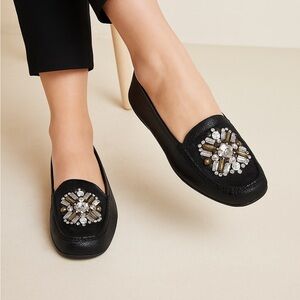 Donald J. Pliner Black Embellished Leather Loafers